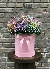 Цветочная композиция из Гипсофила и Розы в шляпной коробке в Шараповой Охоте
