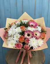 Букет цветов из:  Розы, Герберы и Хризантемы в Шараповой Охоте