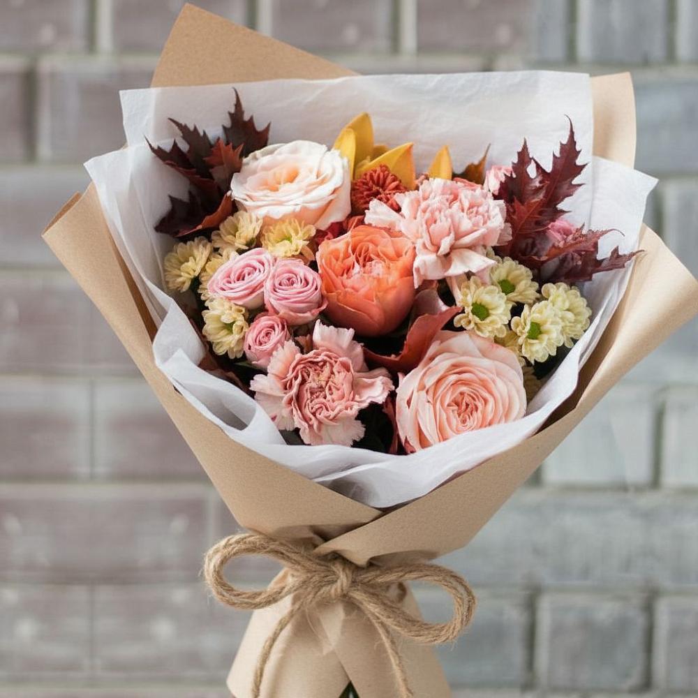 Букет цветов из: Гвоздики, Хризантемы и Розы в Шараповой Охоте