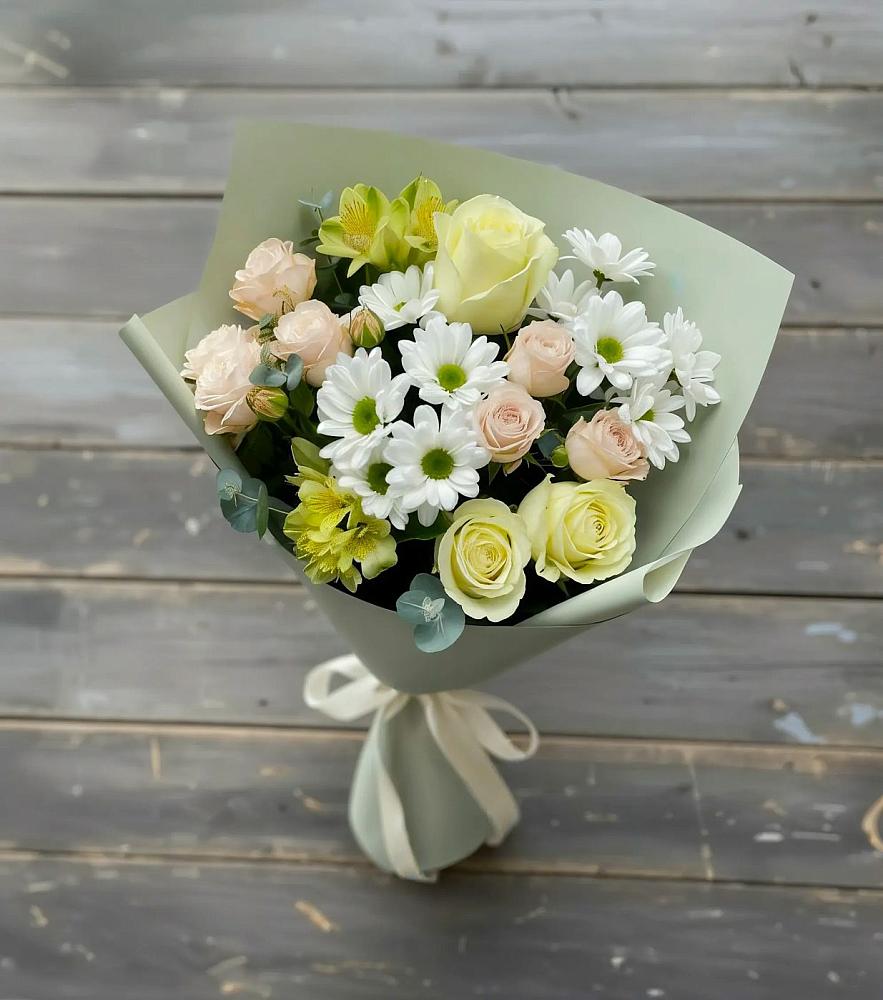 Букет цветов из: Альстромерии, Розы и Хризантемы в Шараповой Охоте