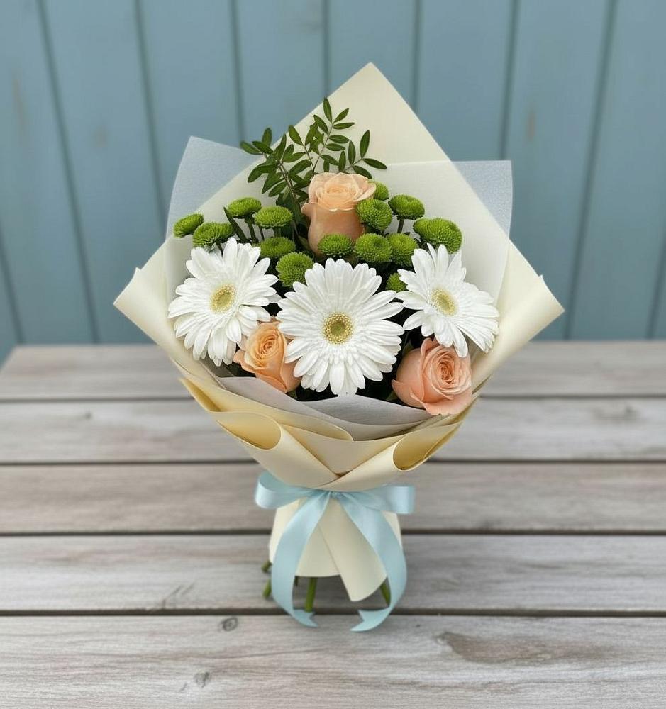 Букет цветов из: Герберы, Розы и Хризантемы в Шараповой Охоте