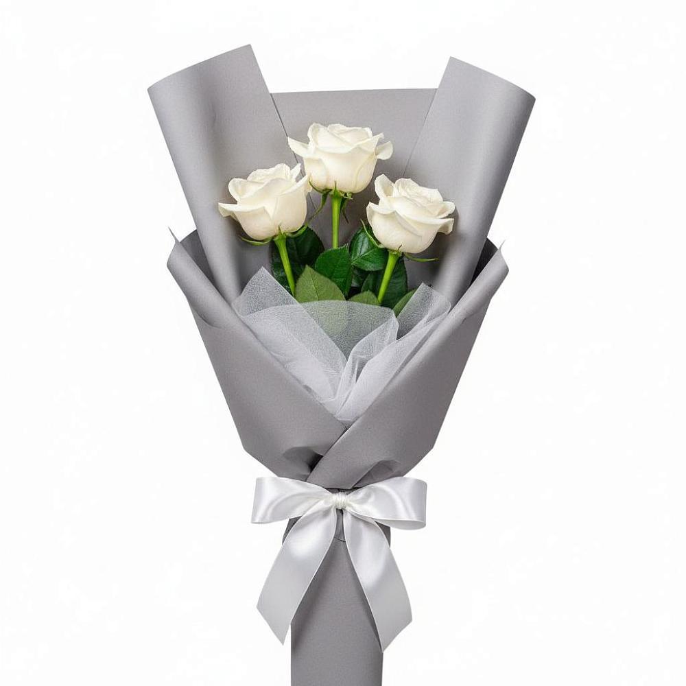 Букет 3 белые розы в Шараповой Охоте