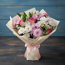 Букет цветов из:  Хризантемы, Альстромерии и Розы в Шараповой Охоте