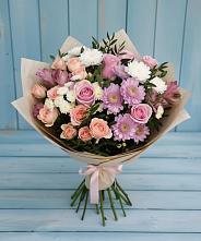 Букет цветов из:  Хризантемы, Розы и Альстромерии в Шараповой Охоте